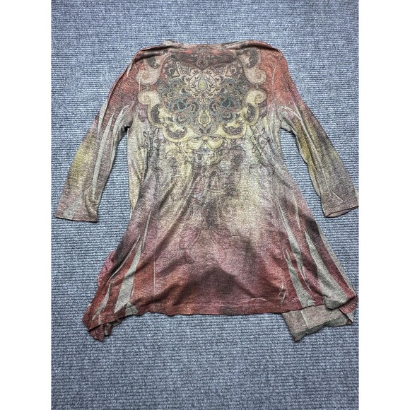 Cactus Shirt Womens Medium Brown Red Paisley Rhinestone 3/4 Sleeve‎ Tunic Boho - Picture 6 of 7